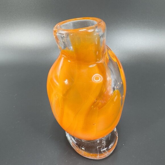 Vintage Hand Blown Art Glass Bud Vase Heavy Paperweight Signed Abstract Shape - Picture 6 of 10